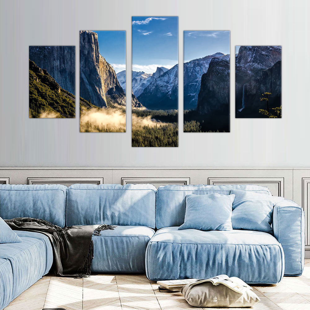 Yosemite Valley Splendor: 5-Piece National Park Landscape Canvas Wall Art Set