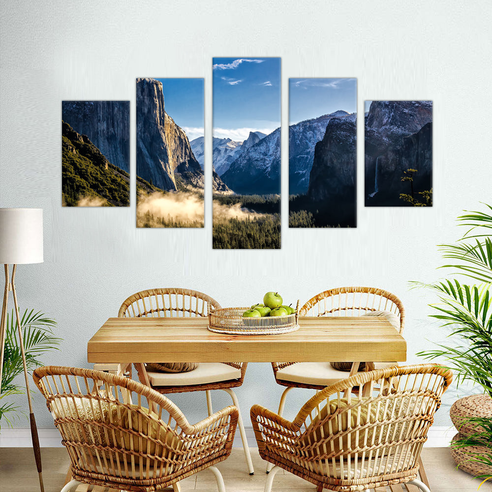 Yosemite Valley Splendor: 5-Piece National Park Landscape Canvas Wall Art Set