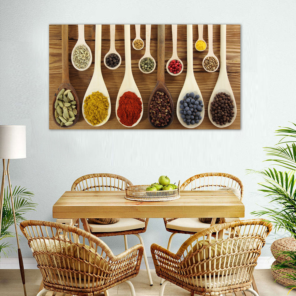 Colorful Spices on Wooden Spoons Canvas Wall Art