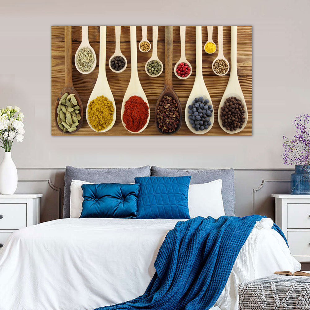 Colorful Spices on Wooden Spoons Canvas Wall Art