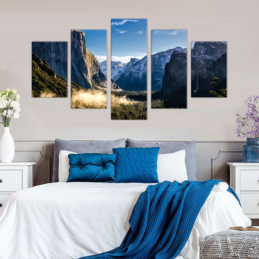 Yosemite Valley Splendor: 5-Piece National Park Landscape Canvas Wall Art Set