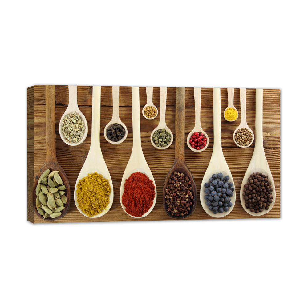 Colorful Spices on Wooden Spoons Canvas Wall Art