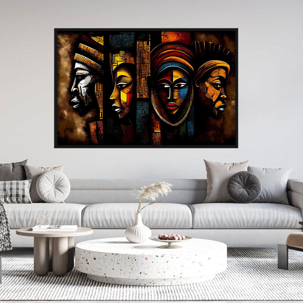 Modern Abstract Colorful African Faces Canvas Wall Art