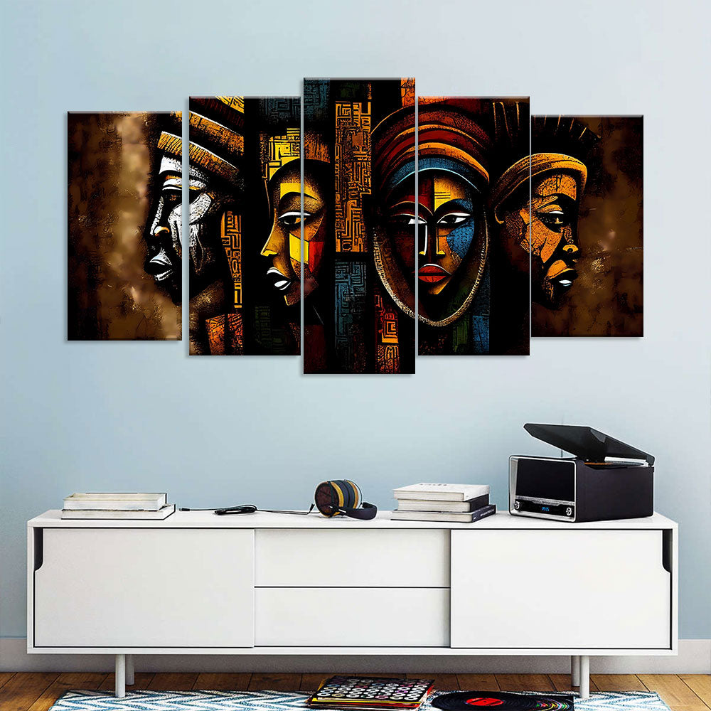 Modern Abstract Colorful African Faces Canvas Wall Art