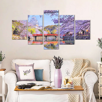 Tokyo River Bridge with Sakura Canvas Wall Art