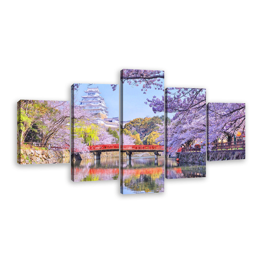 Tokyo River Bridge with Sakura Canvas Wall Art