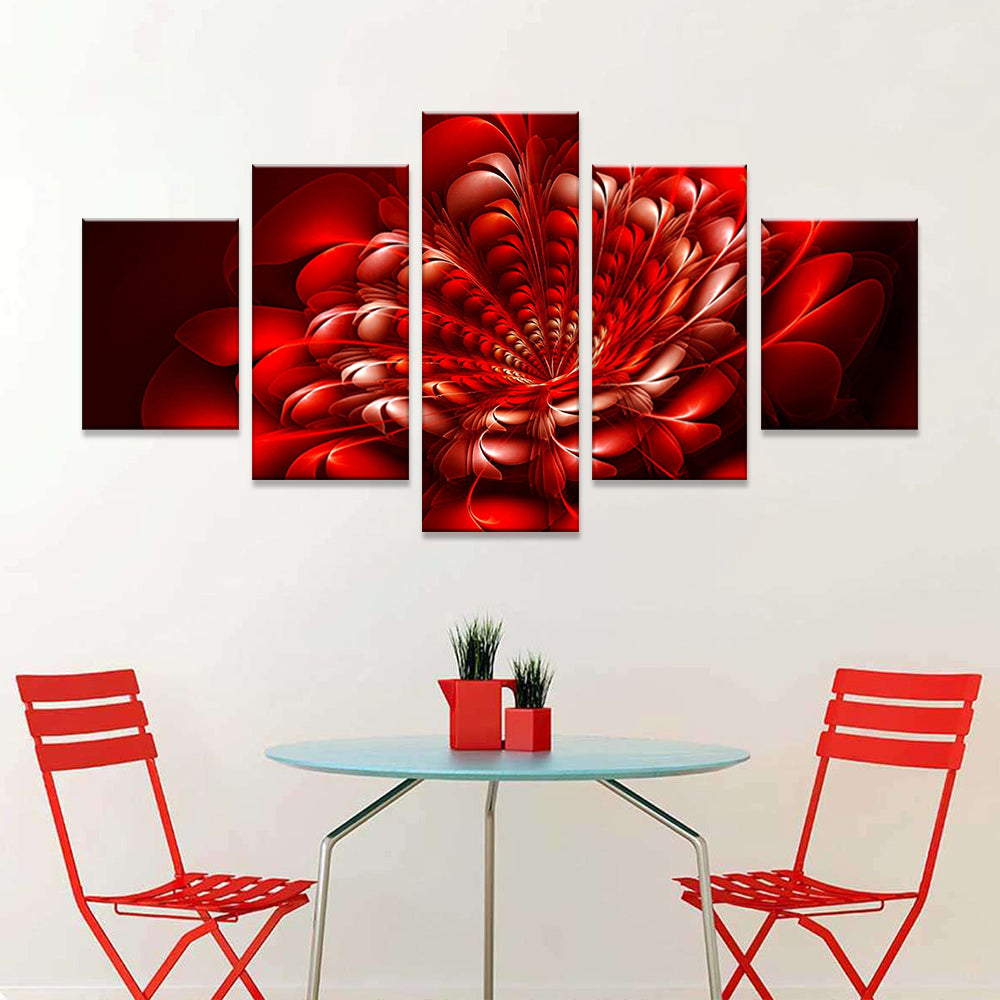 Abstract Red Digital Flower Canvas Wall Art