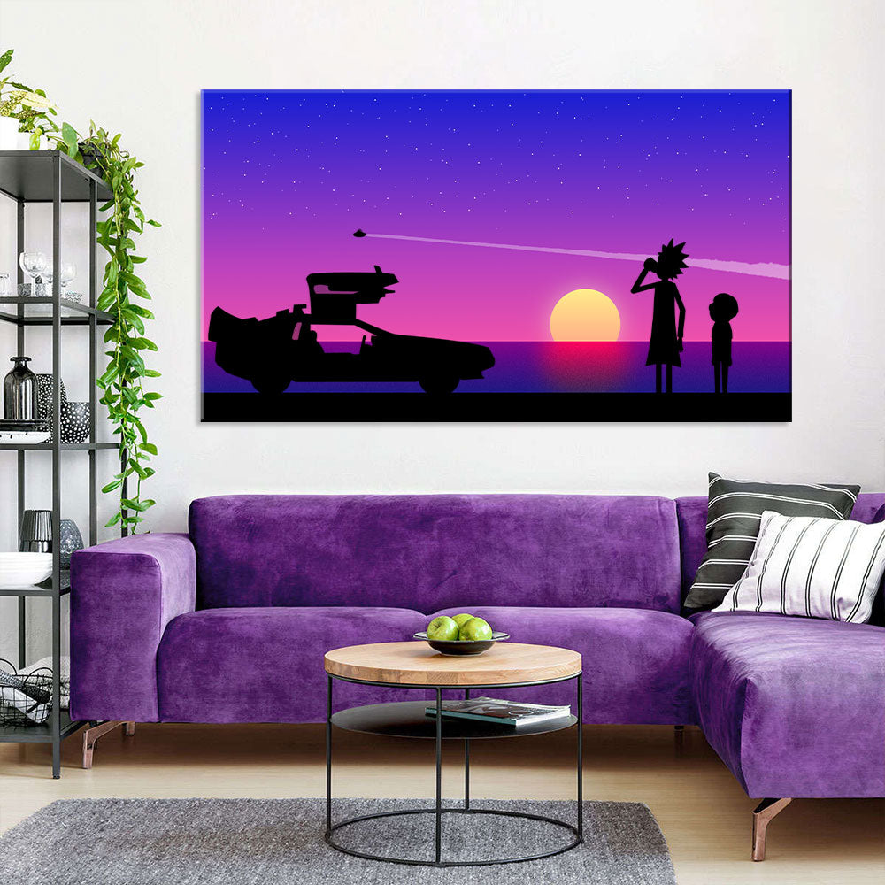 Rick and Morty at Sunset Beach Canvas Wall Art