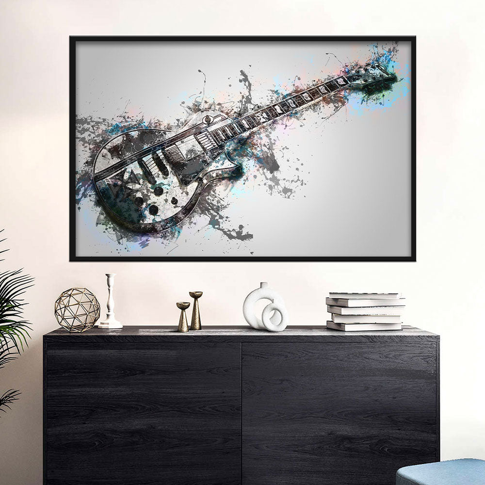 Black and White Electric Guitar Canvas Wall Art
