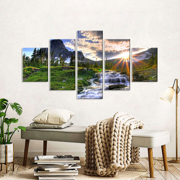 Sunrise Forest Waterfall Canvas Wall Art