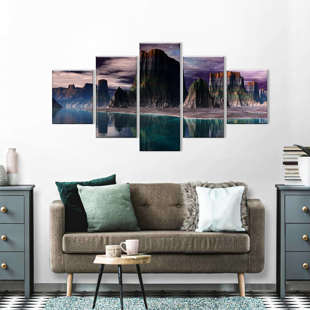 Canyon Reflections in Starry Sky Canvas Wall Art