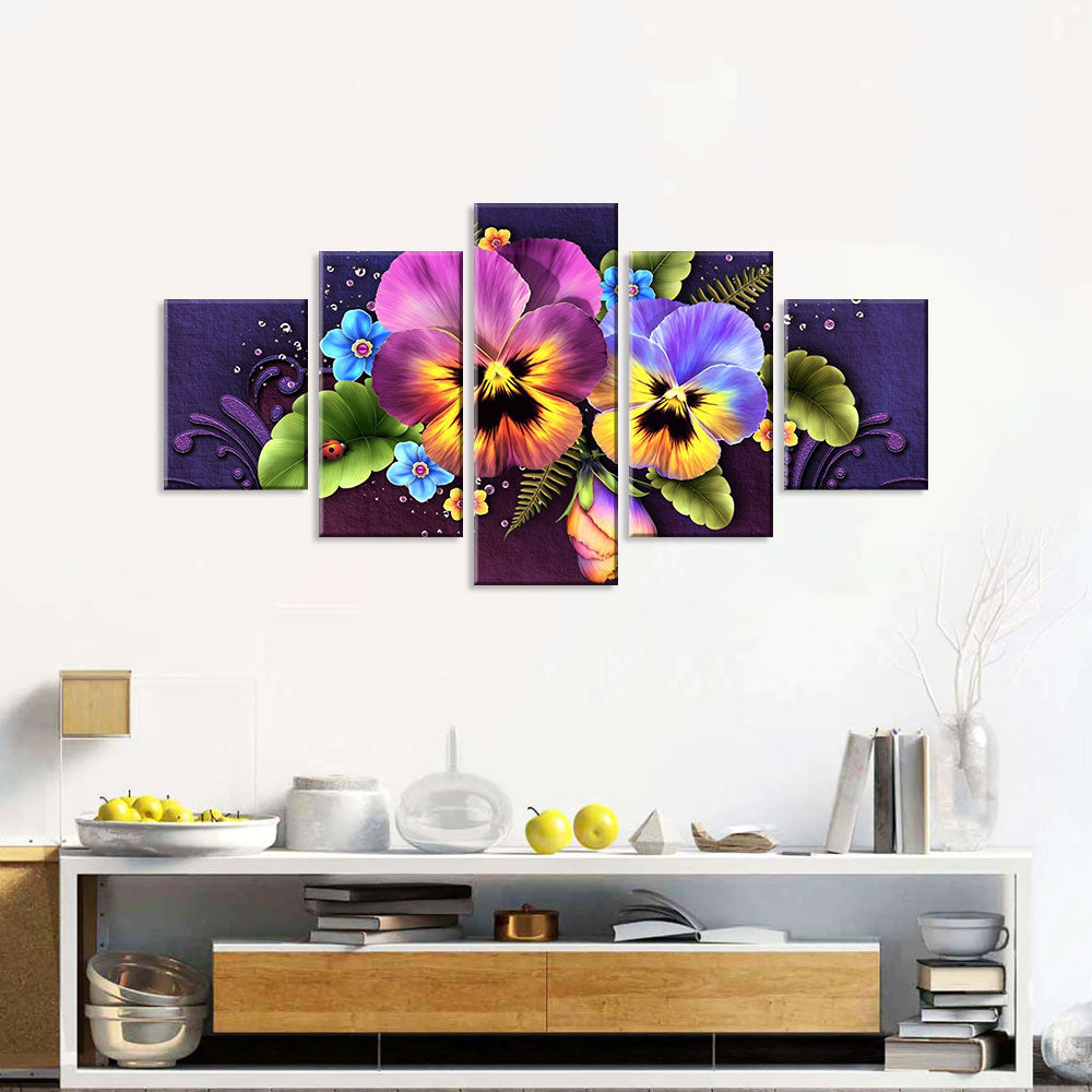 Abstract Pansy Flowers Canvas Wall Art