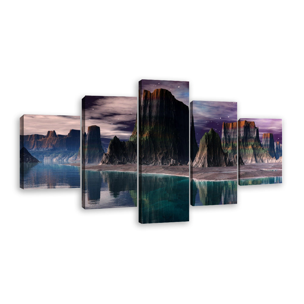 Canyon Reflections in Starry Sky Canvas Wall Art