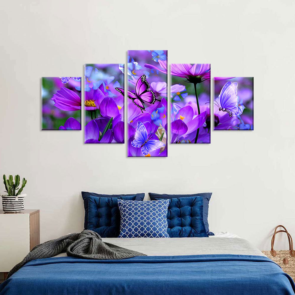 Purple Cosmos with Butterflies Canvas Wall Art