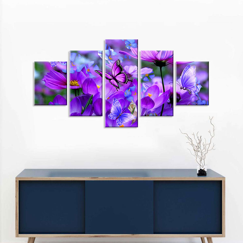 Purple Cosmos with Butterflies Canvas Wall Art