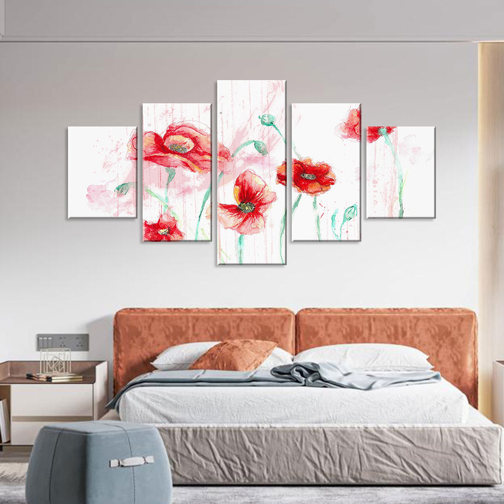 Watercolor Poppy Flowers Canvas Wall Art
