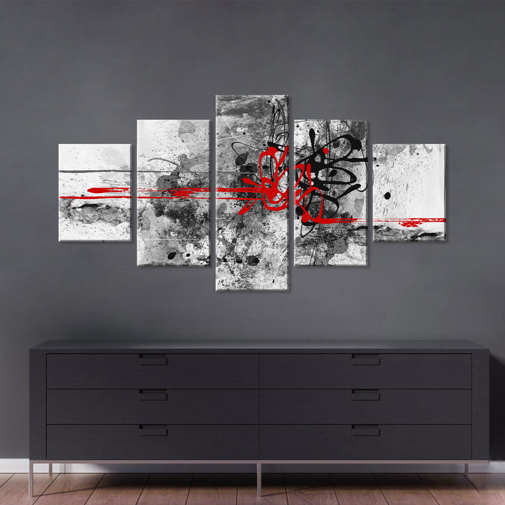 Black and Red Grunge Watercolor Lines canvas wall art