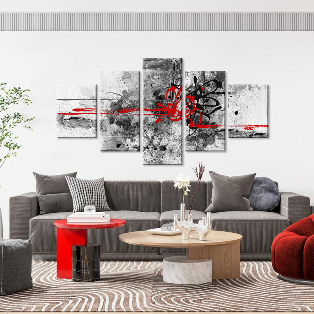 Black and Red Grunge Watercolor Lines canvas wall art