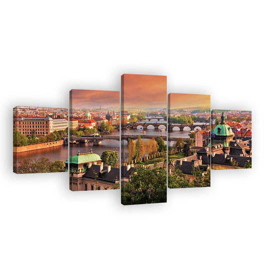 Prague Castles with Vltava River Canvas Wall Art