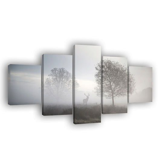 Deer in Foggy Forest Canvas Wall Art