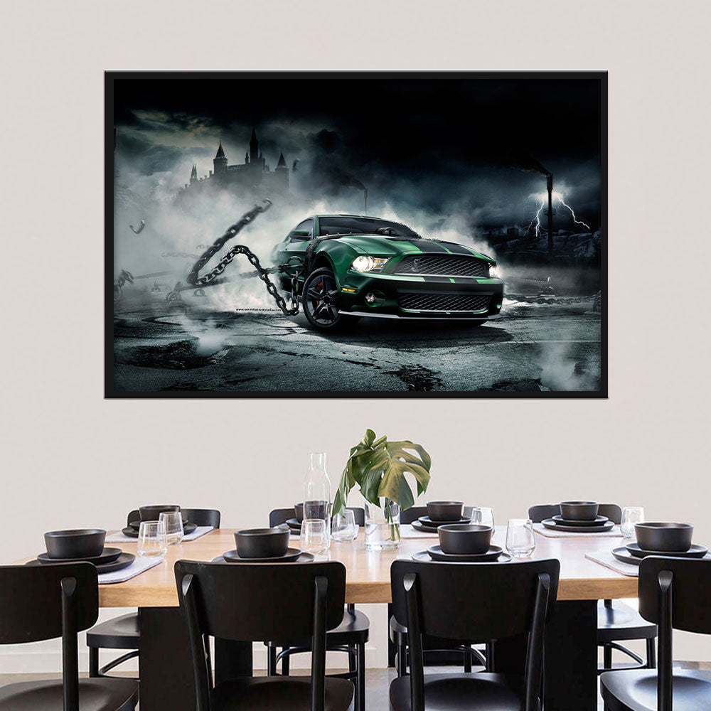 Green Mustang Monster Canvas Wall Art