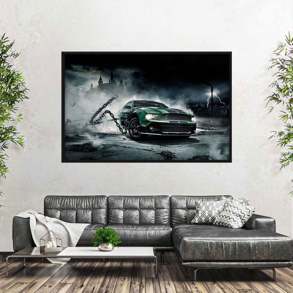 Green Mustang Monster Canvas Wall Art