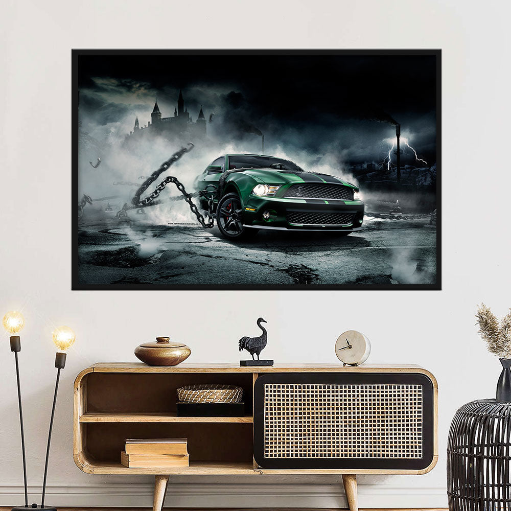 Green Mustang Monster Canvas Wall Art