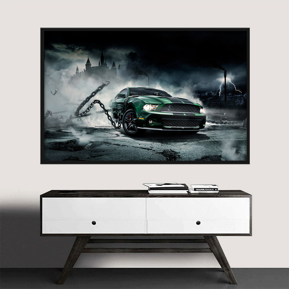 Green Mustang Monster Canvas Wall Art