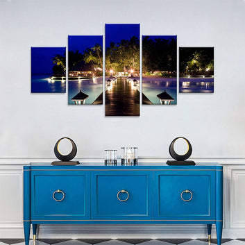 Beach Resort Night View Canvas Wall Art