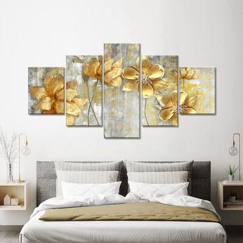 Grunge Golden Flowers Canvas Wall Art