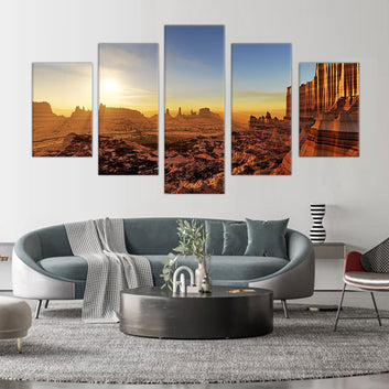 Monument Valley Sunrise: 5-Piece Desert Landscape Canvas Wall Art Set