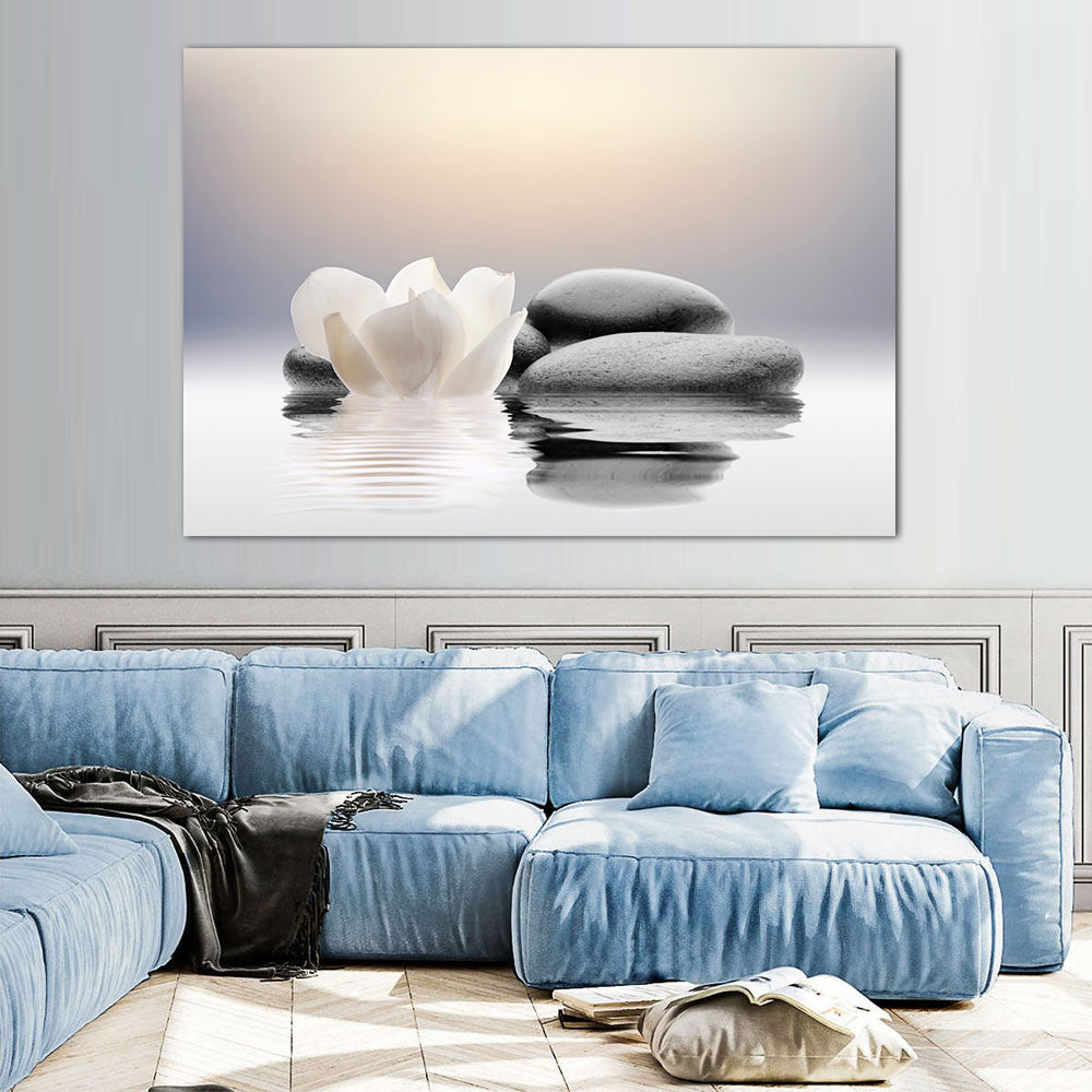 Zen Stones and Lotus Flower Canvas Wall Art