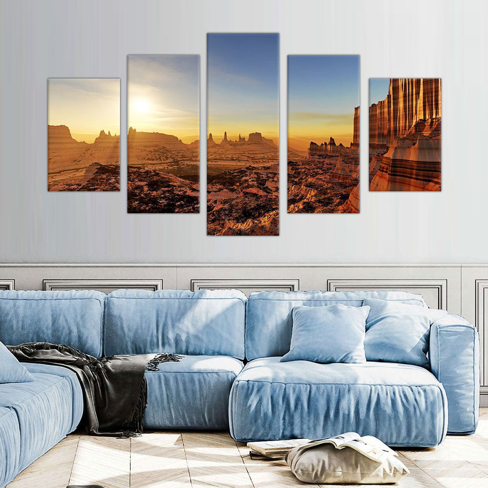 Monument Valley Sunrise: 5-Piece Desert Landscape Canvas Wall Art Set