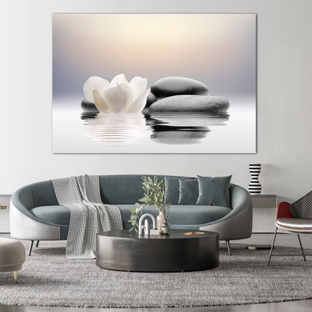 Zen Stones and Lotus Flower Canvas Wall Art