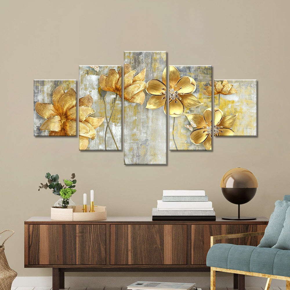 Grunge Golden Flowers canvas wall art
