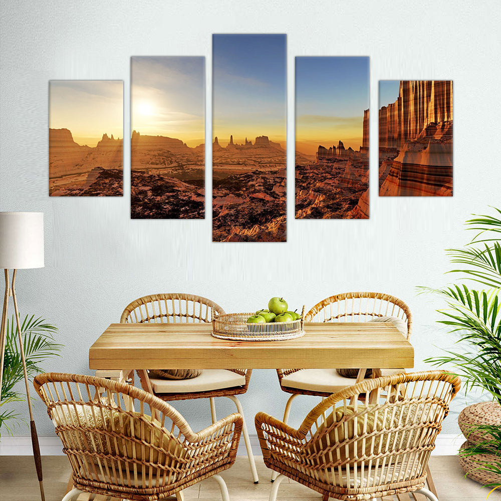 Monument Valley Sunrise: 5-Piece Desert Landscape Canvas Wall Art Set