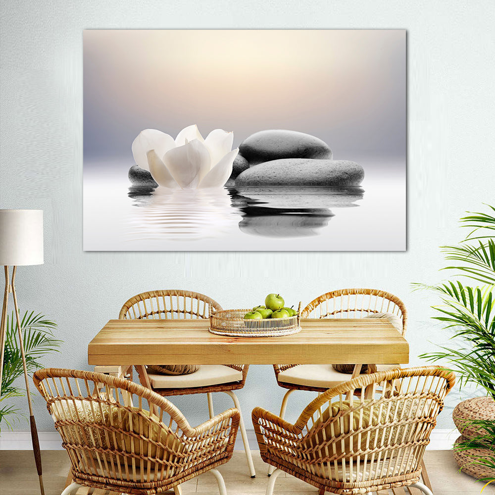 Zen Stones and Lotus Flower Canvas Wall Art