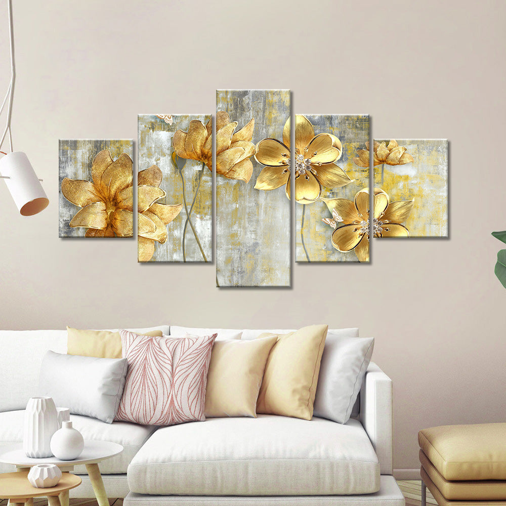 Grunge Golden Flowers canvas wall art