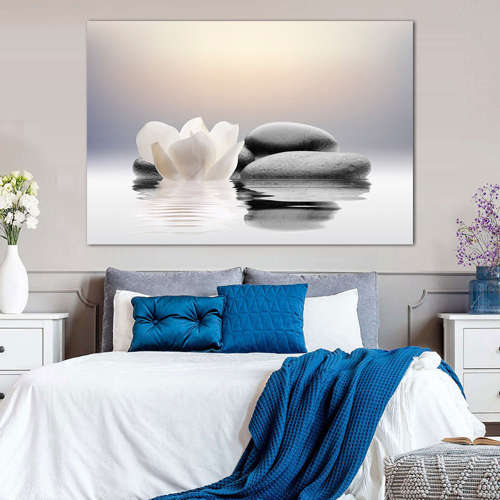 Zen Stones and Lotus Flower Canvas Wall Art