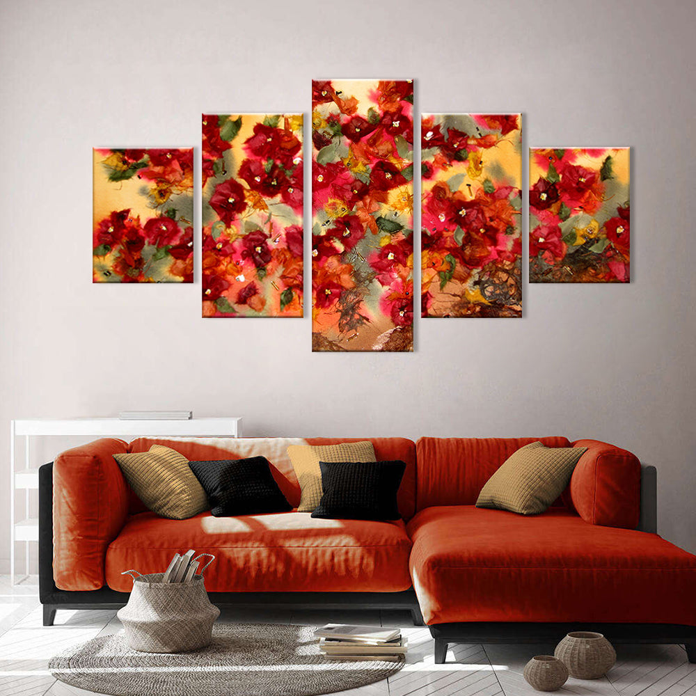 Watercolor Red and Orange Flowers Canvas Wall Art