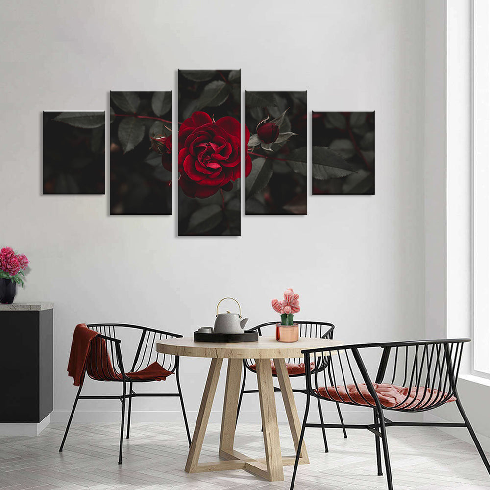 Red Rose on Leaf Canvas Wall Art