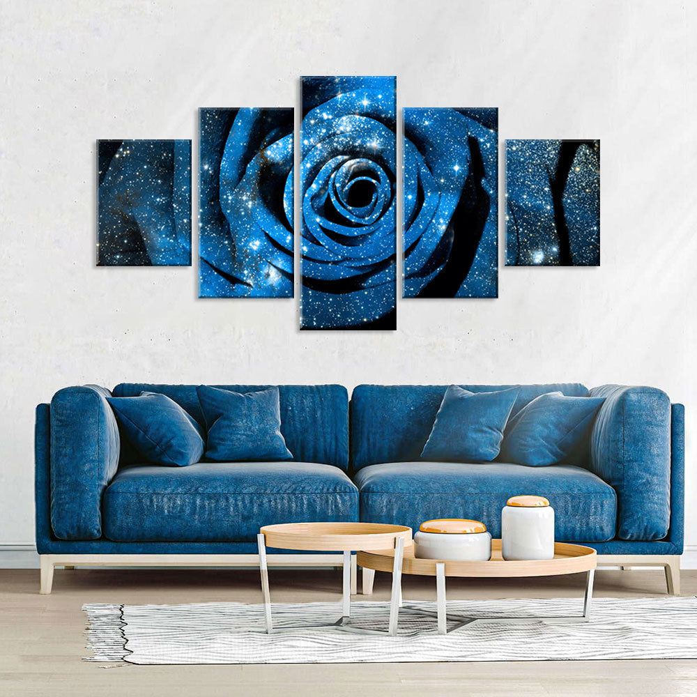 Cosmic Blue Rose Canvas Wall Art