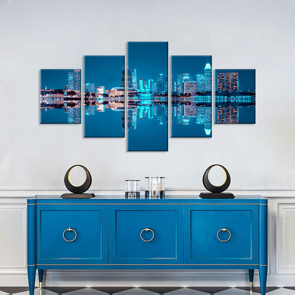 Water Reflection of Singapore Cityscape Canvas Wall Art