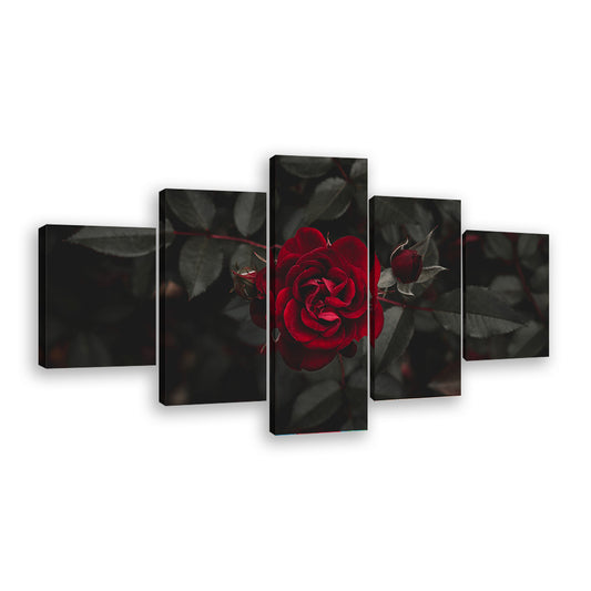 Red Rose on Leaf Canvas Wall Art