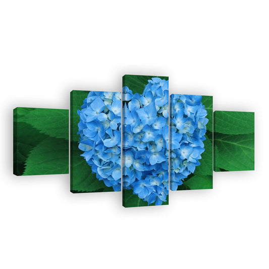 Blue Heart Shape Hydrangea Flowers Canvas Wall Art
