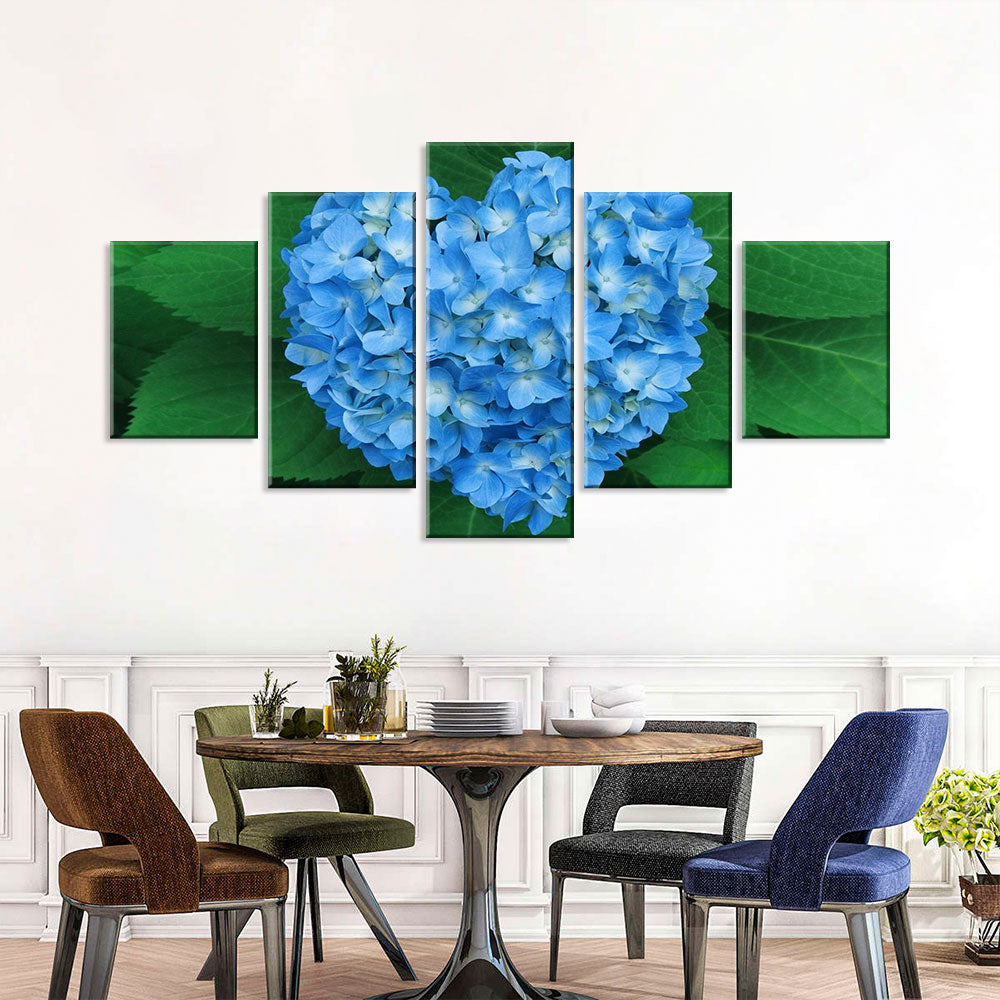 Blue Heart Shape Hydrangea Flowers Canvas Wall Art