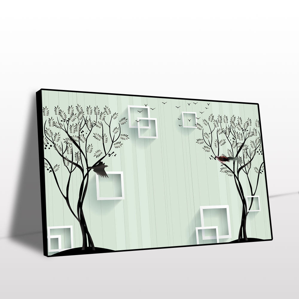 Modern Trees and Birds Canvas Wall Art