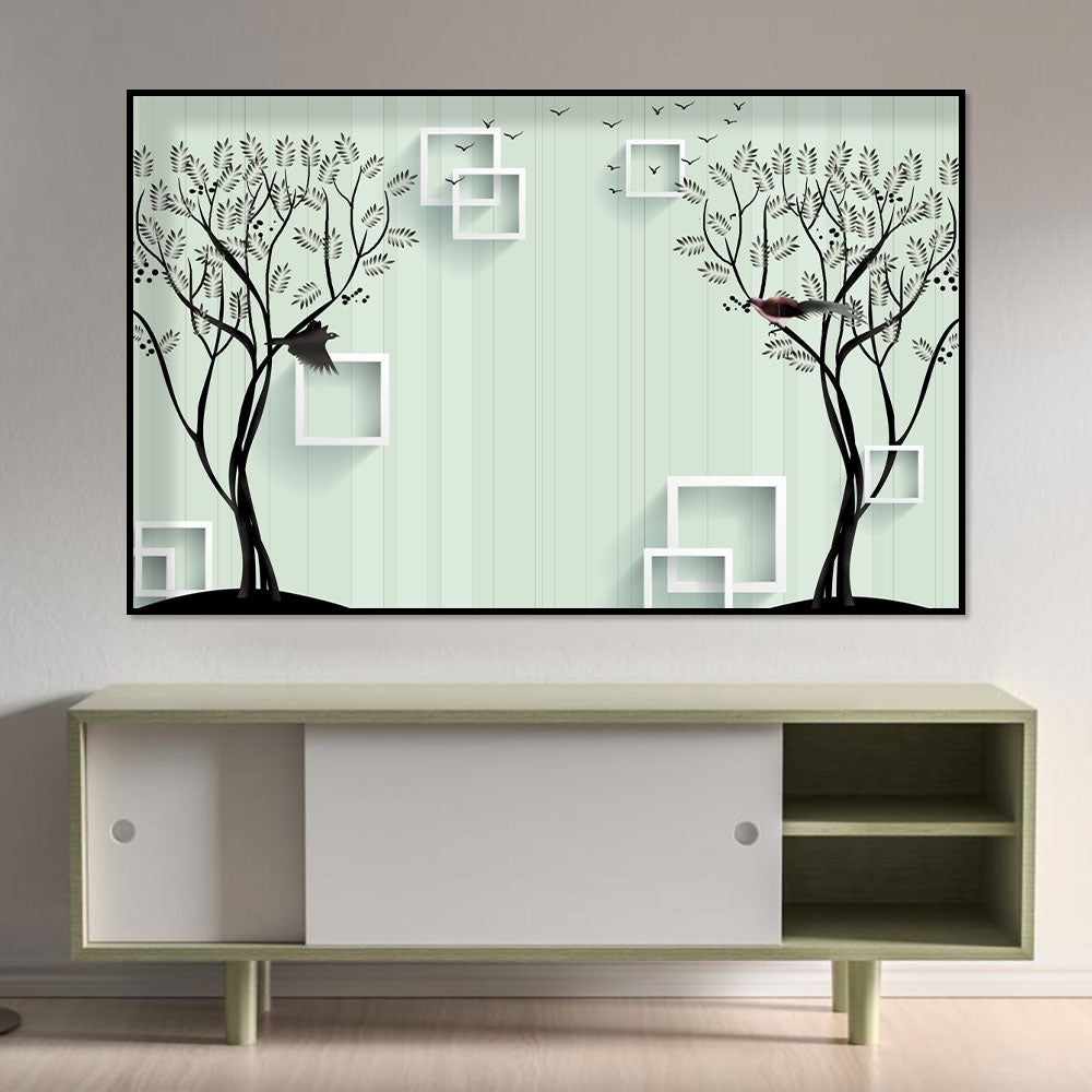 Modern Trees and Birds Canvas Wall Art