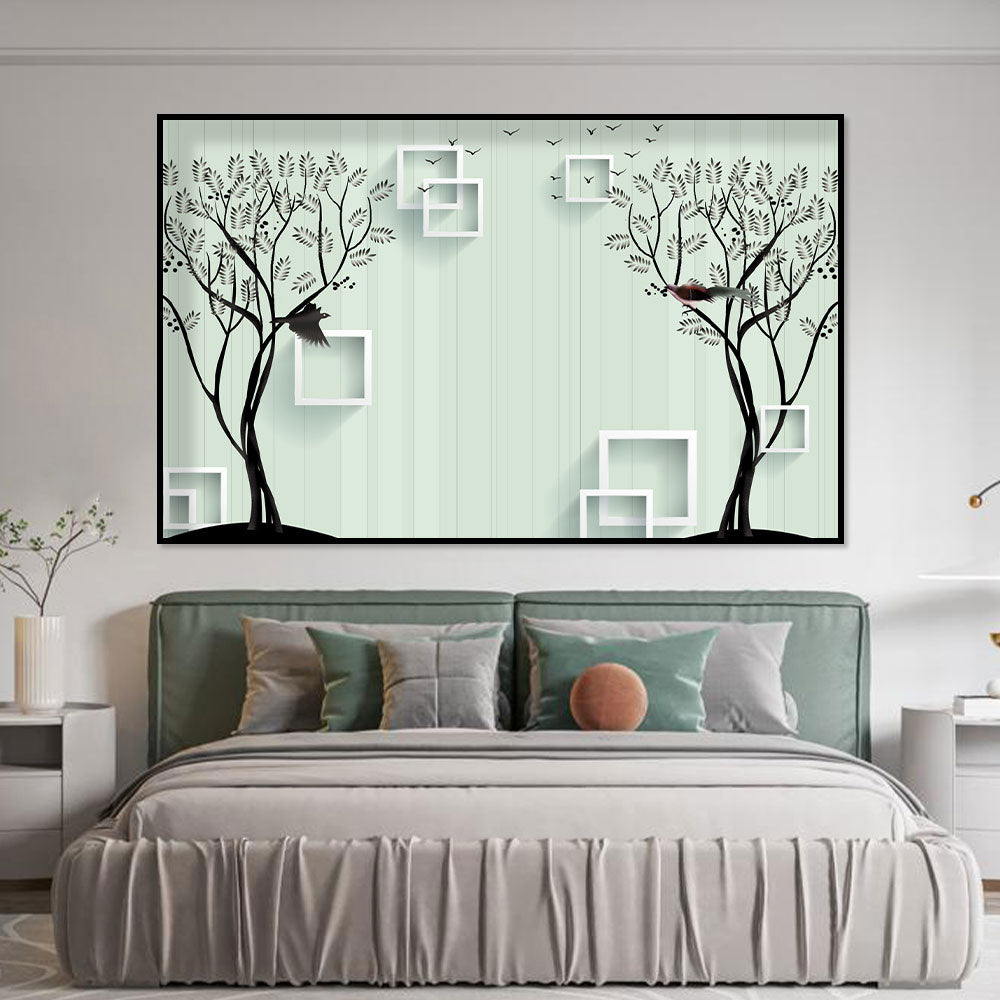 Modern Trees and Birds Canvas Wall Art