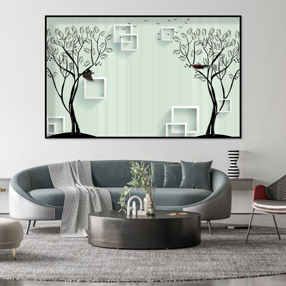 Modern Trees and Birds Canvas Wall Art